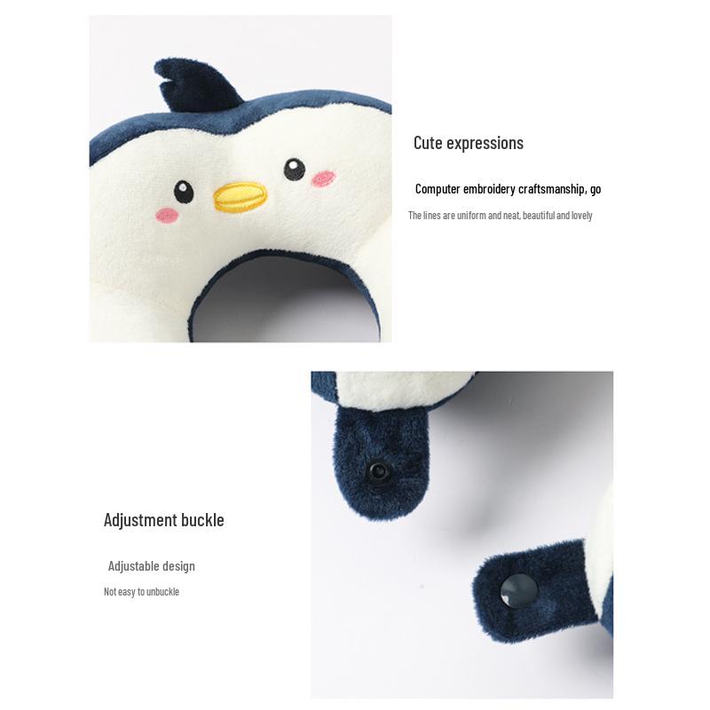 Pinguin Albastru Broderie Suport Gât în Formă de U Perna pentru Somn și Călătorie