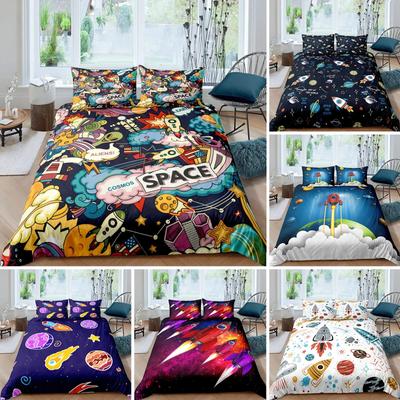Set Copripiumino Razzo Misura King Set Biancheria da Letto Astronave Twin Microfibra Spazio Esterno Galassia Stelle Pianeta Stile Cartone Animato Copripiumino