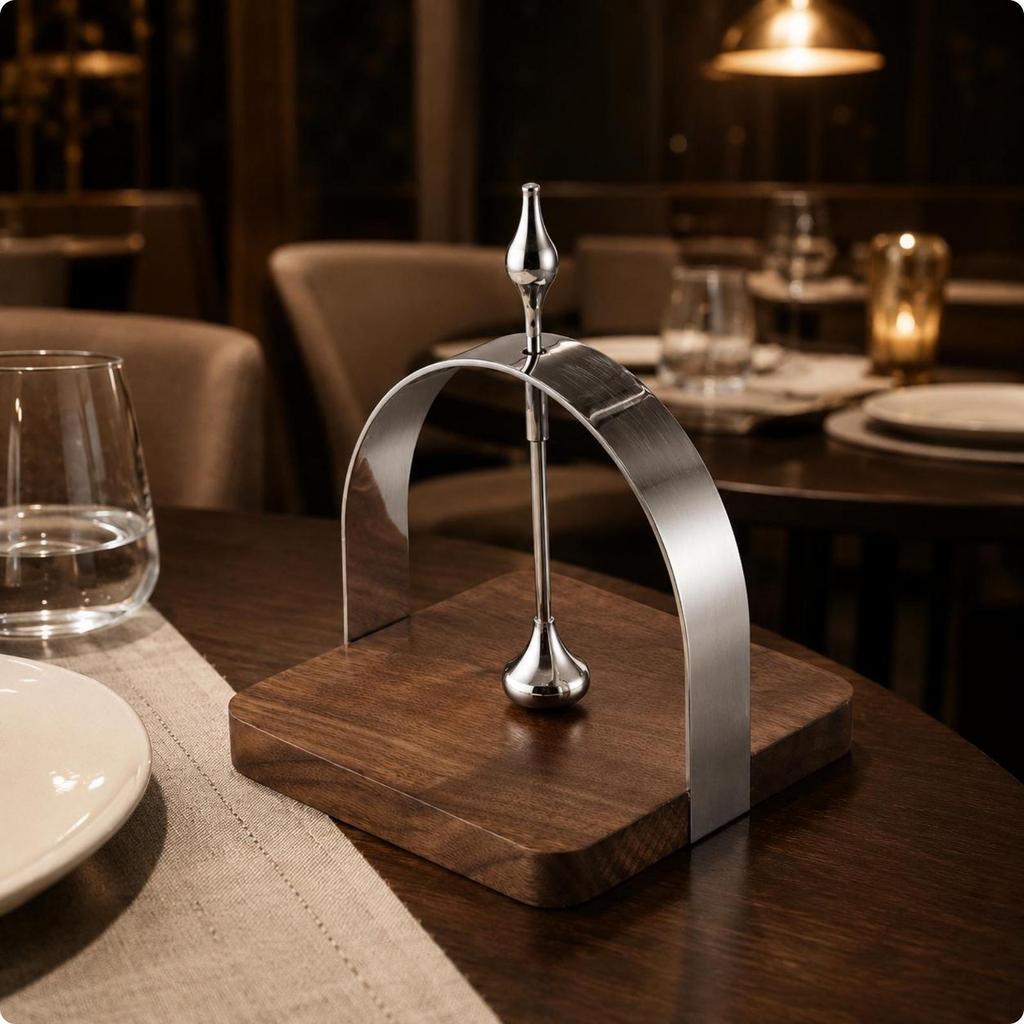 Tabletop Tissue Rack Walnut Wood Stainless Steel Napkin Holder Polished Metal Silver