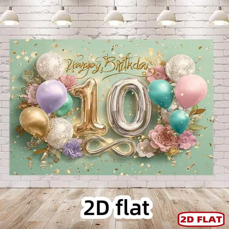 2D Sage Green Gold Themed 10th Birthday Backdrop Banner for Birthday Party Photography Decoration 47.2x31.5inch/120*80cm