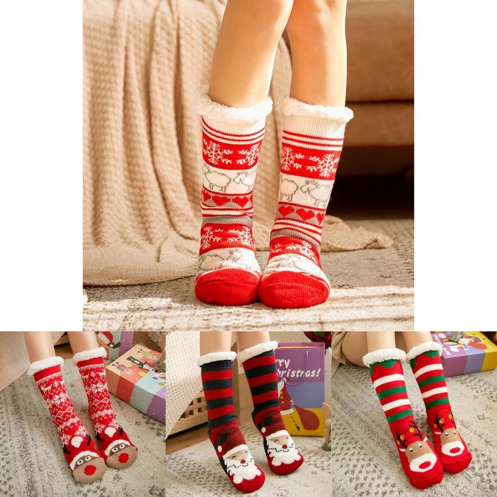 Cheerful Christmas Slipper Socks For Men Women And Kids With Plush Faux Fleece Lining