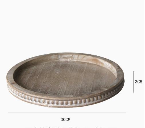 Hanobe Wood Decorative Tray Round White Washed Bead Tray for Coffee Table Rustic Wooden Trays Decor Farmhouse Kitchen Counter
