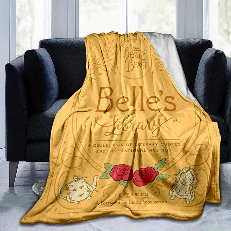 1 Stück, Disney Die Schöne und das Biest: Belle's Bibliothek Wohndecke Ein gemütlicher Flanell-Überwurf für Schlafzimmer, Wohnzimmer, Reisen, Camping, Auto