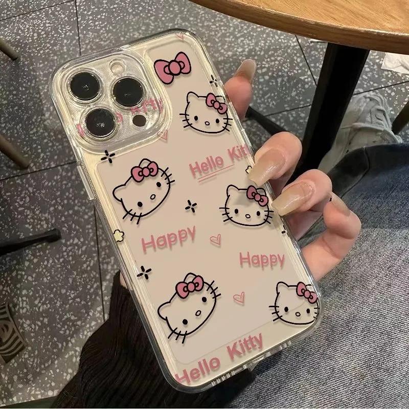 

Чехол для телефона на весь экран Hello Kitty KT с бантом для iPhone 16 15 14 13 Pro Max 11 12 13 Pro X XR 7 8 Plus милый девчачий Y2K чехол For iPhone 7 8 SE белый