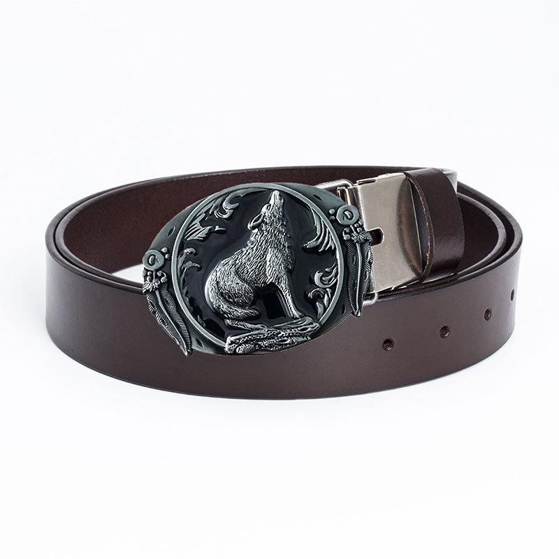Herr Retro Västerländsk Cowboy Ko-läder Bälte - Djurdesign, Ungdomsstil