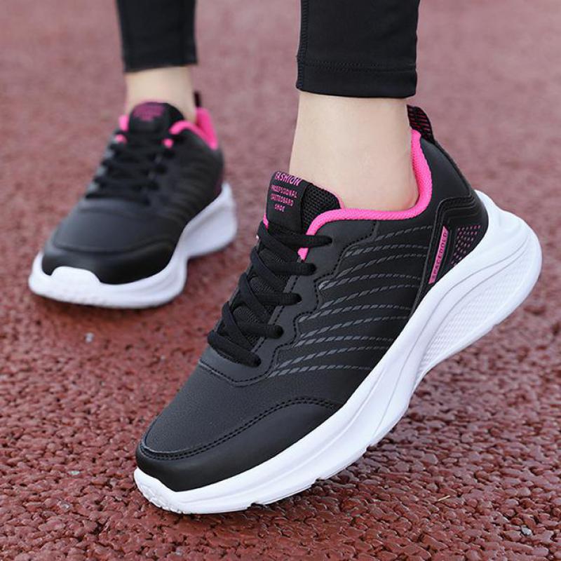Autumn Winter Leather Sneakers Women Black Casual Shoes Women Waterproof Sports Shoes Lightweight Walking Shoes Ladies Sneakers
