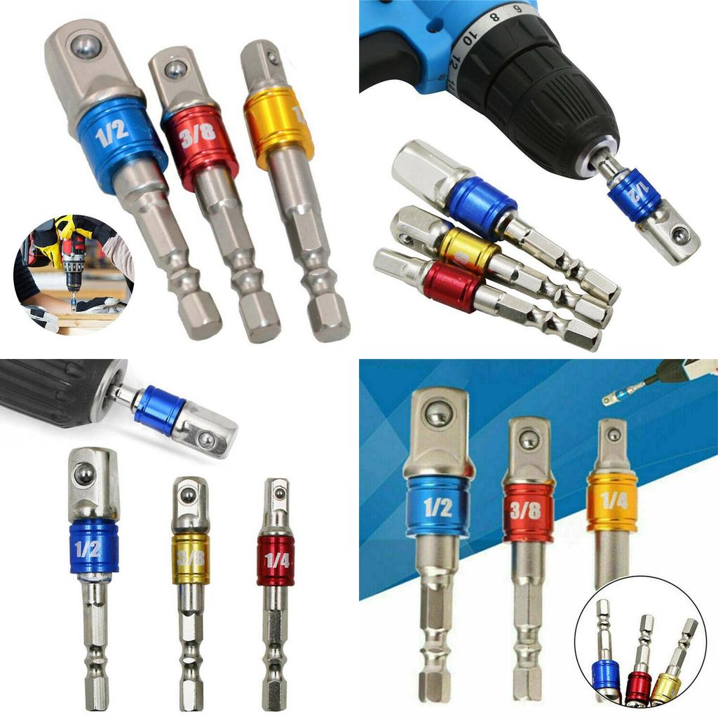Versatile 3-piece Socket Drill Bit Adapter Set For Impact Driver And Wrench Extension