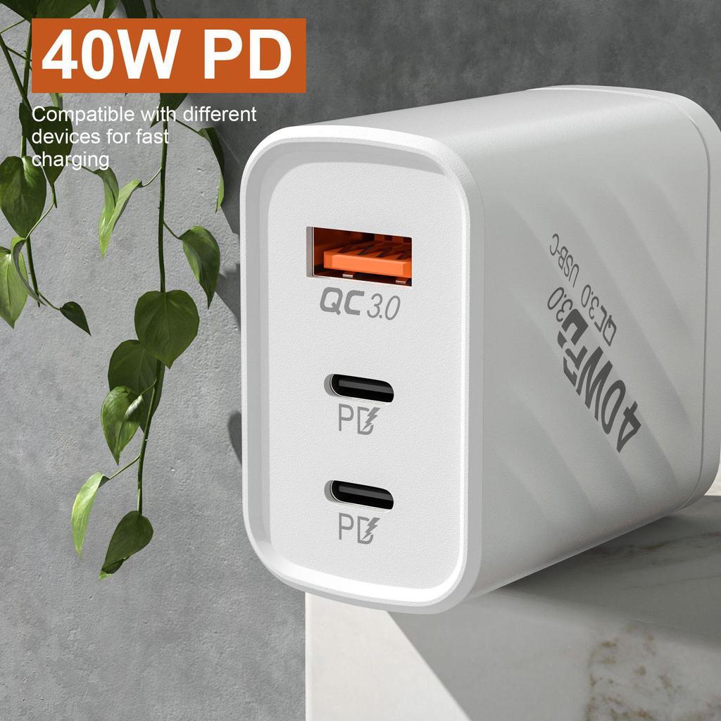 40W Dual PD Fast Charger for Apple, Xiaomi, Huawei with Type-C & USB 2.4A Ports