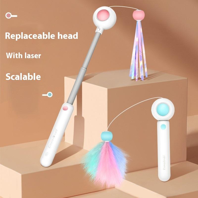 1/3Pcs Laser Small Bell Cat Feather Wand Cat Teaser Stick Telescopic Stick Fun Indoor Play And Exercise Cat Pet Interactive Toy