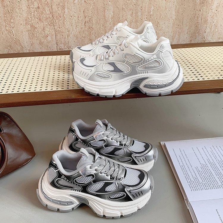 Thick-soled heightening dad shoes 2025 new versatile mesh light and comfortable lace-up retro sports and leisure shoes trend