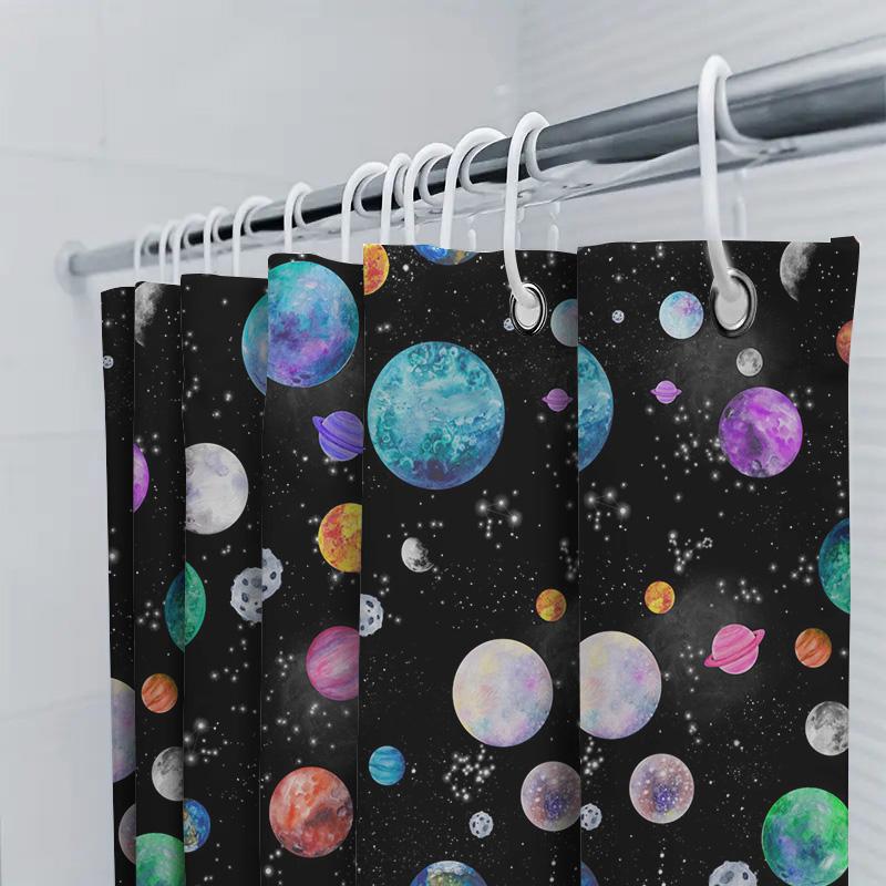 Weltraumnebel Duschvorhang Kosmisches Sonnensystem Muster Badezimmer Dekoration Wasserdichtes Gewebe