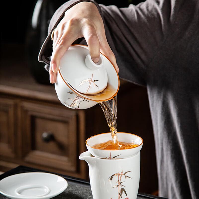 Elegant Gold Inlaid Jade White Porcelain Kung Fu Tea Set