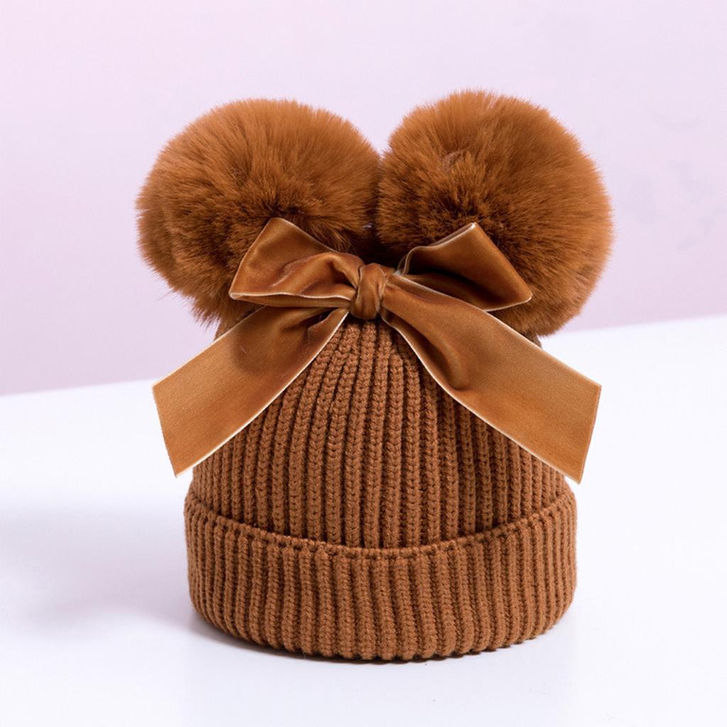 Double Ball Bow Cross-border Preferred Baby Hat Yarn Children's Hat Thickened Baby Hat Children's Knitted Hat