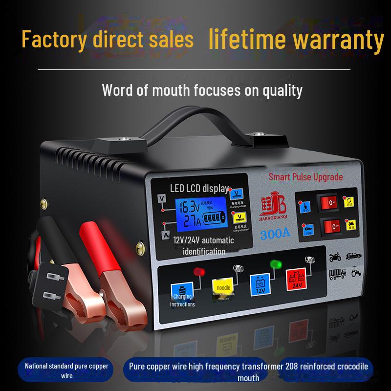 Încărcător Automat de Mare Putere 12V/24V pentru Baterii Plumb-Acid pentru Mașini și Motociclete