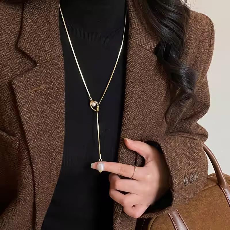 New Korean Fashion Pearl Pendant Long Snake Chain Necklaces For Women Unisex Aesthetic Charms Jewelry Accessories Sale