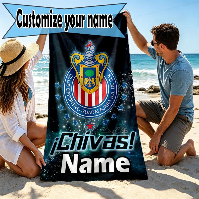 Custom Name Personalized Club Deportivo Guadalajara Print Beach Towel, for Trip Camping Beach Party Home Decor, Birthday Gift for Family & Friends