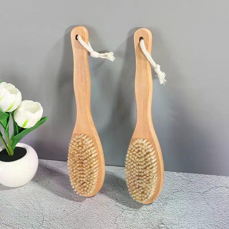 1Pcs Wooden Long Handle Bristle Shower Body Brush Bathing Massage Back Body Exfoliating Brush Bathroom Wash Brush Bath Tools