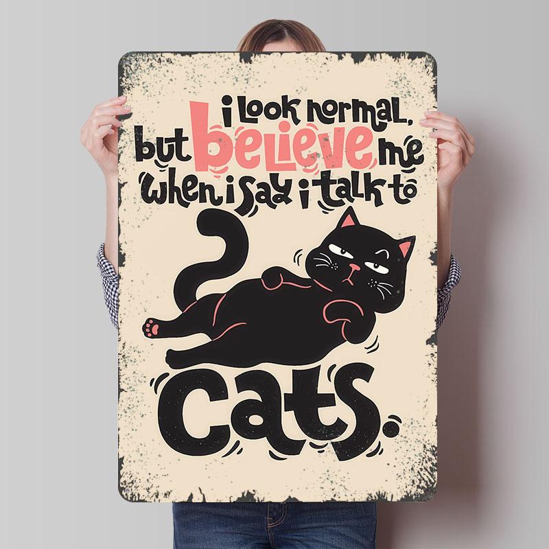 

Funny Cat Talking Metal Poster Customized Wall Art Retro Vintage Tinplate Signs for Gamer Decoration Room Coffee Bar Accessories 7.9x11.8In(20x30cm)