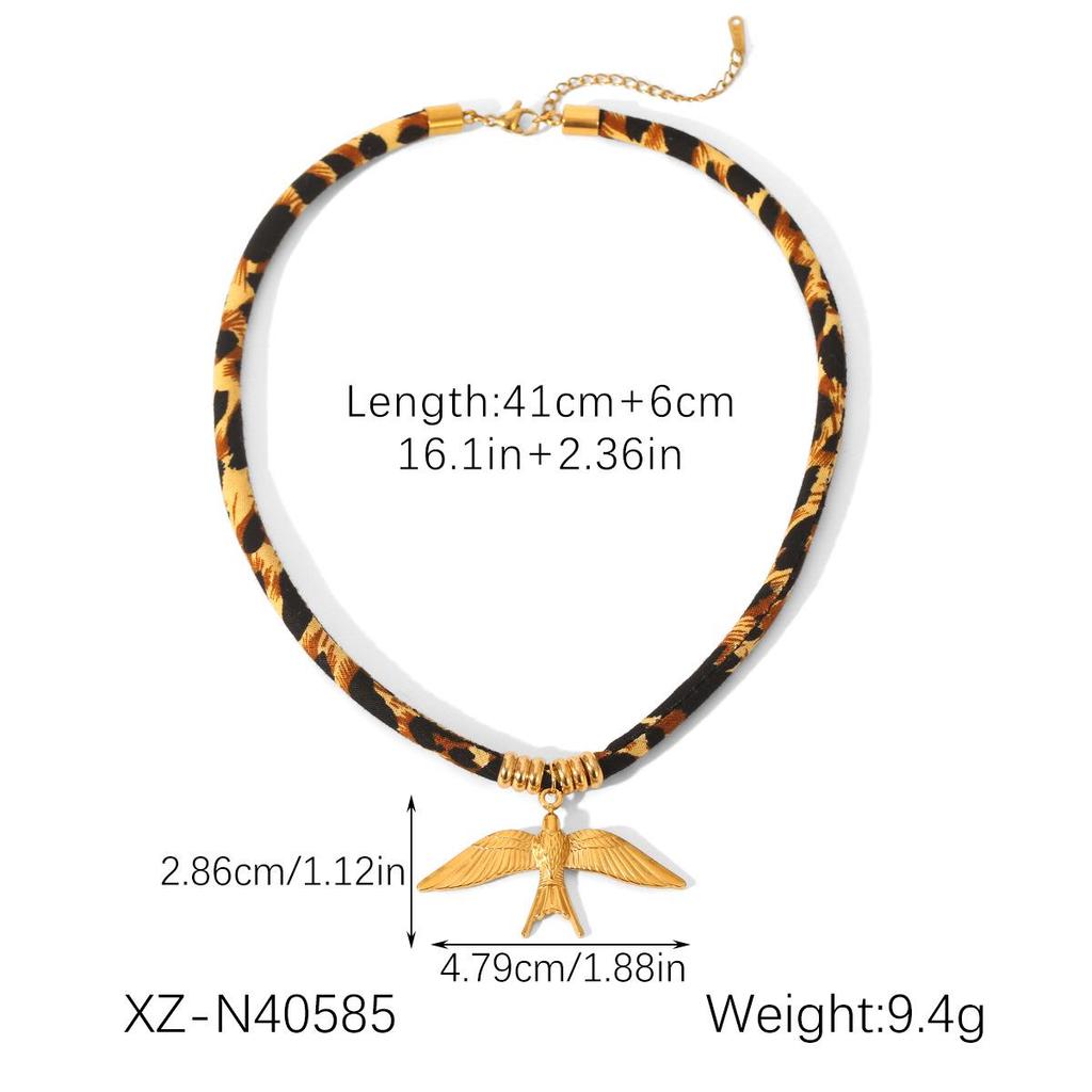 Leopard Print Nylon Rope Pendant Shell Sun Necklace - Cool, Exaggerated, Stainless Steel Design Showcasing Individuality.