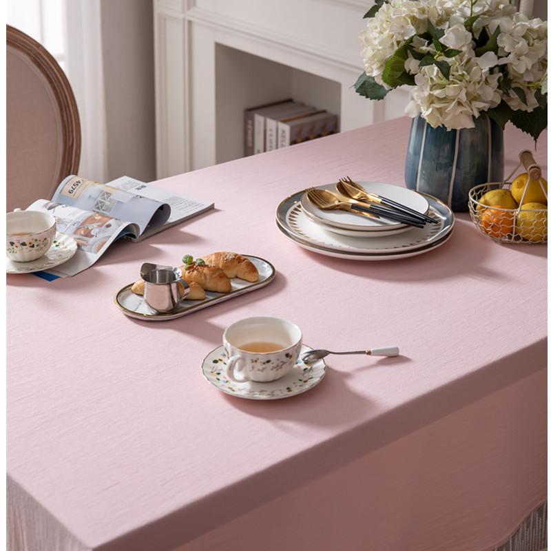 Solid Color Lace Edge Table Cover French Retro Style Cotton Tablecloth For Kitchen Dining Room Party Holiday Tabletop Decoration