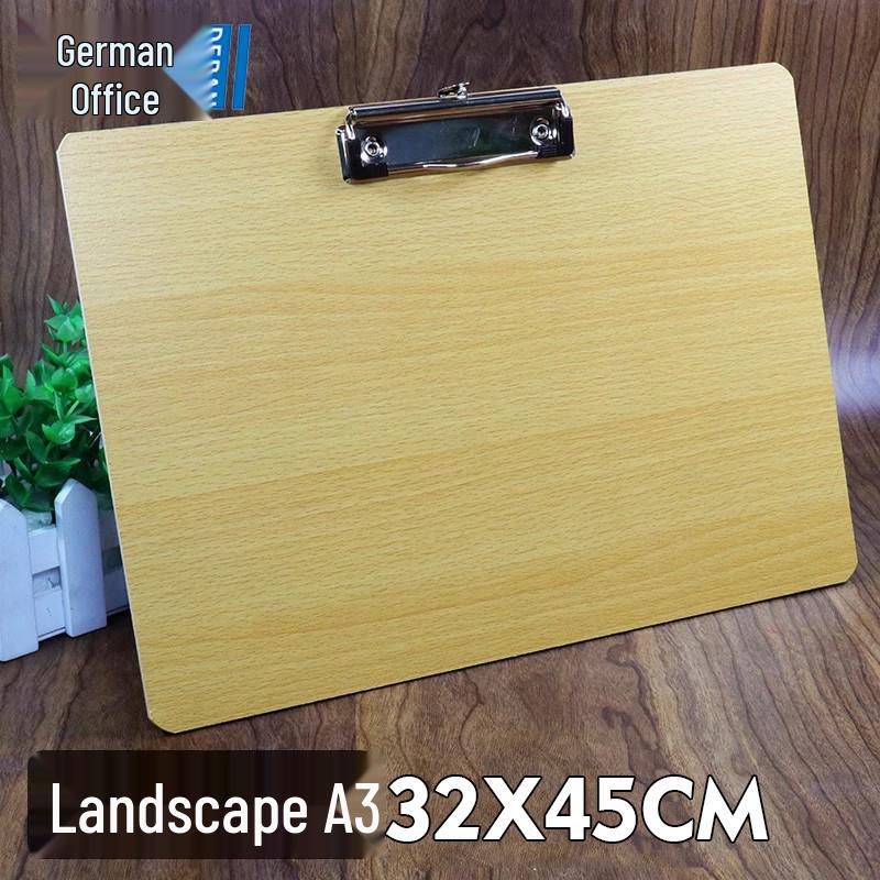 Zestaw 5 drewnianych podkładek z uchwytem na długopis, blokiem do pisania A4/A5 i teczką 16K - idealny do przyjmowania zamówień w restauracji i robienia notatek.