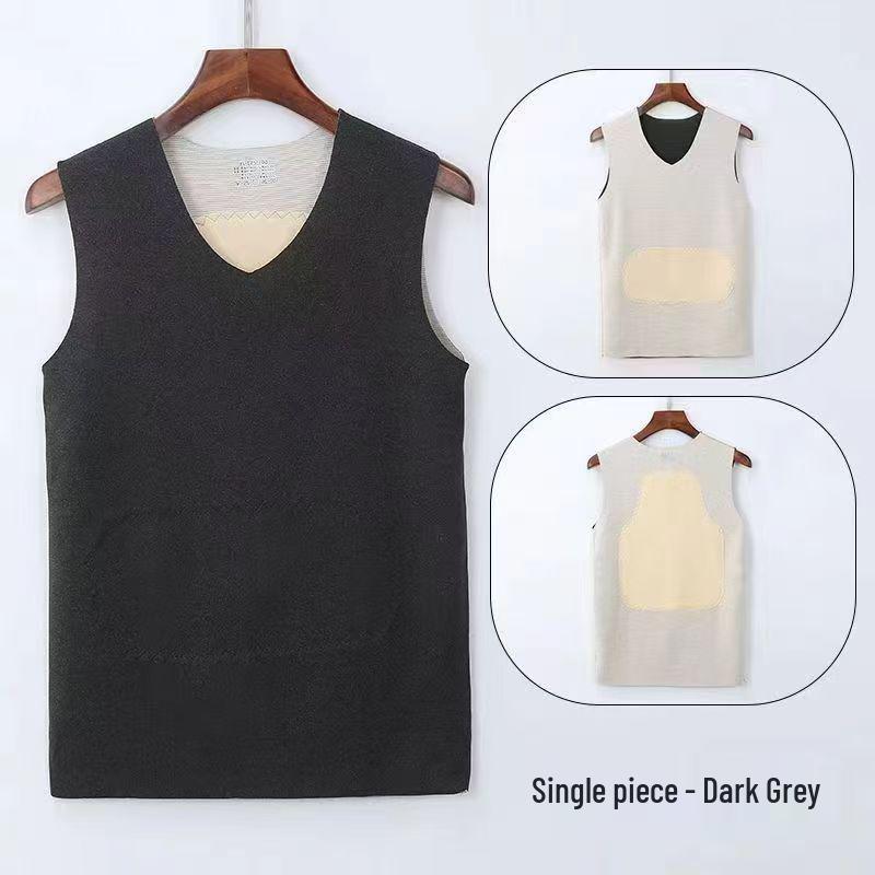 Men's Wool Silk Seamless Warm Vest - Double-Sided Fleece Lined, Thickened, Solid Color Base Layer for Autumn and Winter