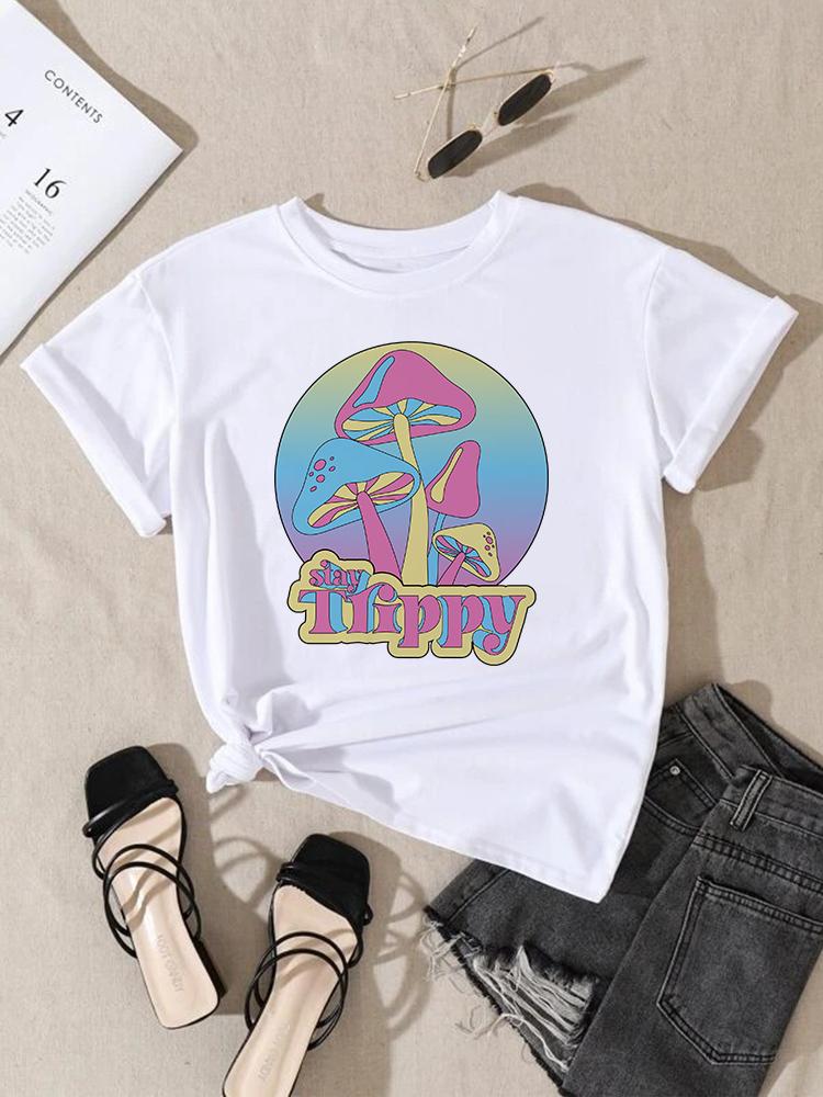 Women Fashion Print T-Shirt Girl Y2K Short Sleeve Tees Tops Kawaii 90S Sweetshirts Female Harajuku Graphic O-Neck T-Shirt