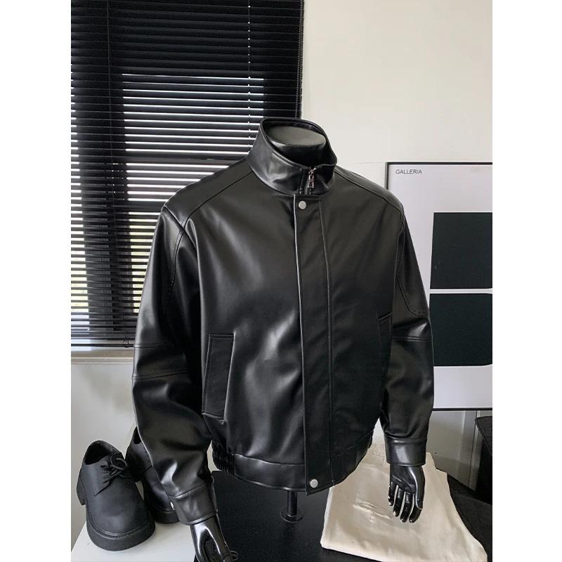 2026 Spring Men Retro Hong Kong Style Black Pu Jackets Men Short Biker Leather Jacket Men's Loose Fashion Outerwear Male Coats