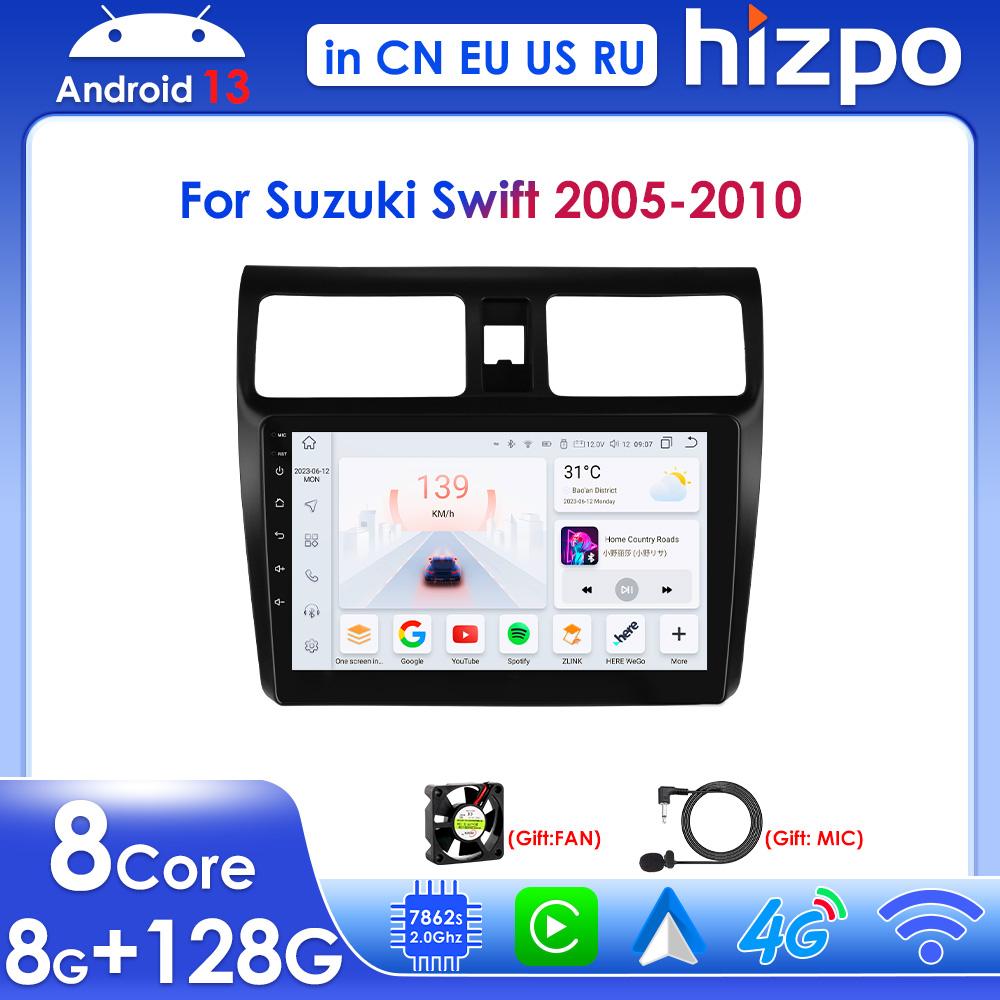 Hizpo Carplay 4G 2 Din Android 14 Intelligent Car Multimedia Player for Suzuki Swift 2005-2010 Navigation GPS AutoRadio Stereo DSP BT SWC DVR Cam