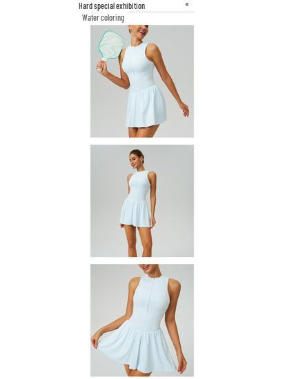 Cloud-feel Dual-Layer Anti-Exposure Tennis Dress with Stand-up Collar (9094)
