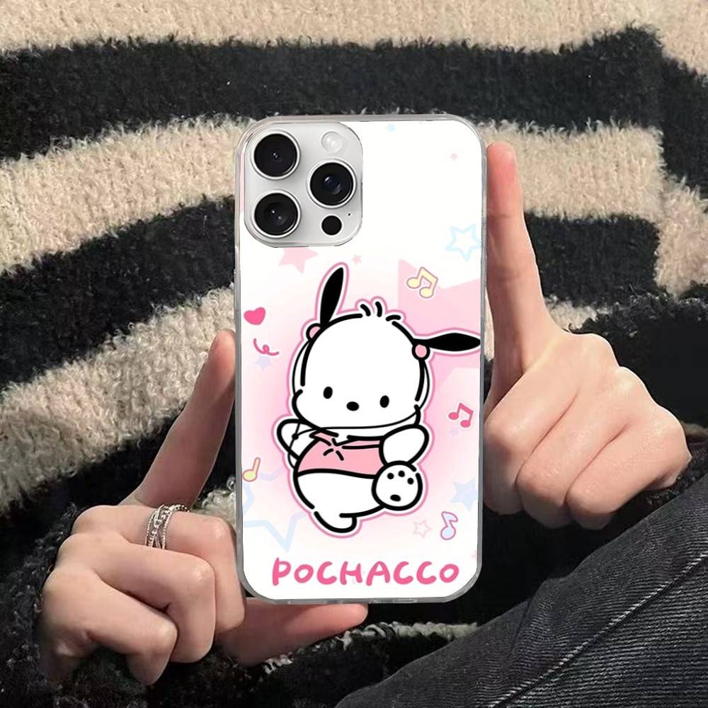 Cute P-Pochacco Phone Case For iPhone 16 15 11 12 13 14 17 Pro Max Plus Silvery Satin Cover Funda