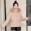 2025 Winter Wear New Down Cotton Jacket Slim Fit Hooded Big Fur Collar Student Cotton Jacket Women's Cropped Padded Jacket Thickened Jacket