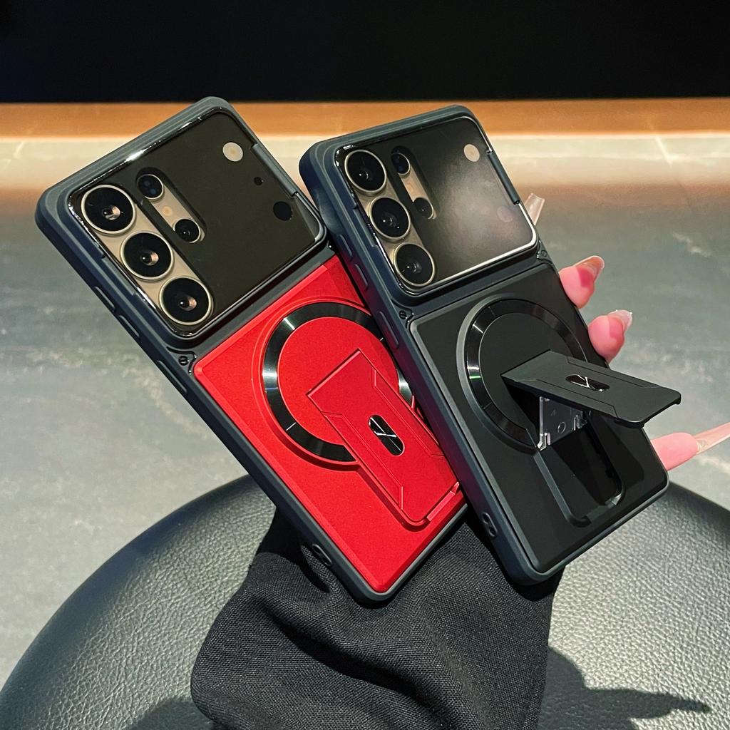 Fold Glass Camera Stand Magnetic Armor Case For Samsung S26 S25 S24 S23 Ultra S25FE A57 A17 A37 A07 A56 A16 For Magsafe Cover