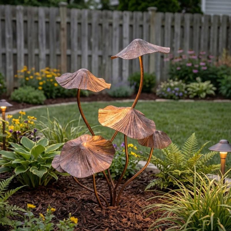 Handcrafted Iron Mushroom Statues Unique Mushroom Figurines Rustproof Garden Stakes Yard Pathway Decoration B03E