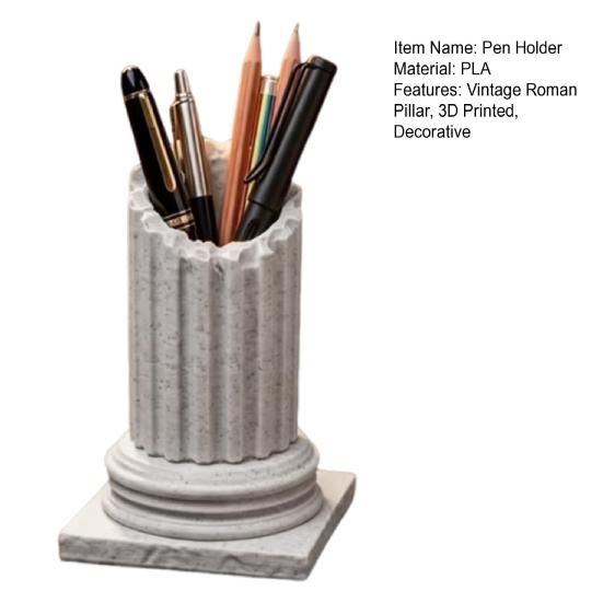 Vintage Roman Pillar Pen Holder, 3D Printed Column Stationery Container, Decorative Pencil Organizer Box for Home Office Desk