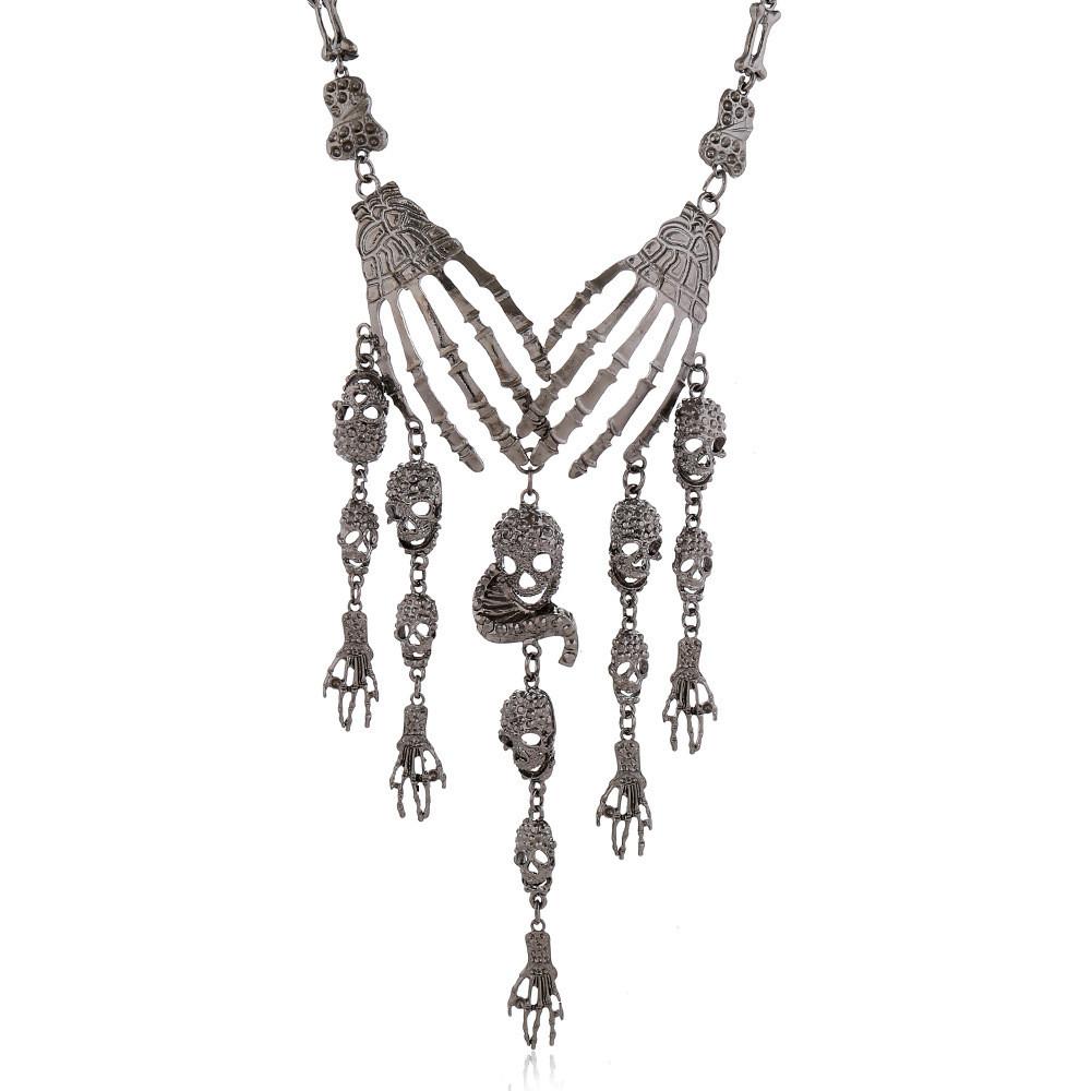 

Retro Punk Skull Jewelry With Wavy Chain For Alternative Fashion Fans