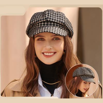Casquette femme automne hiver mode tendance chapeau tempérament angleterre rétro Plaid classique petit vent parfumé casquette octogonale