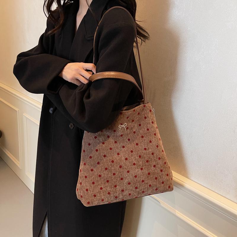 Vintage Tragetasche Damen Dot Print Unterarmtasche Große Kapazität Umhängetasche Multifunktionaler Rucksack