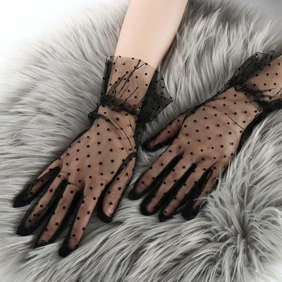 Summer Stretchy Cycling Driving Sheers Korean Style Lace Gloves Women Lace Gloves Polka Dot Gloves