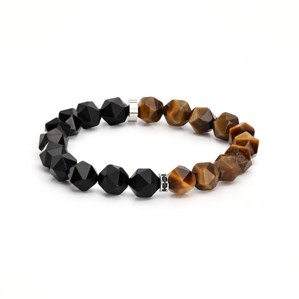 Men's Geometric Agate Tiger Eye Stone Bead Bracelet