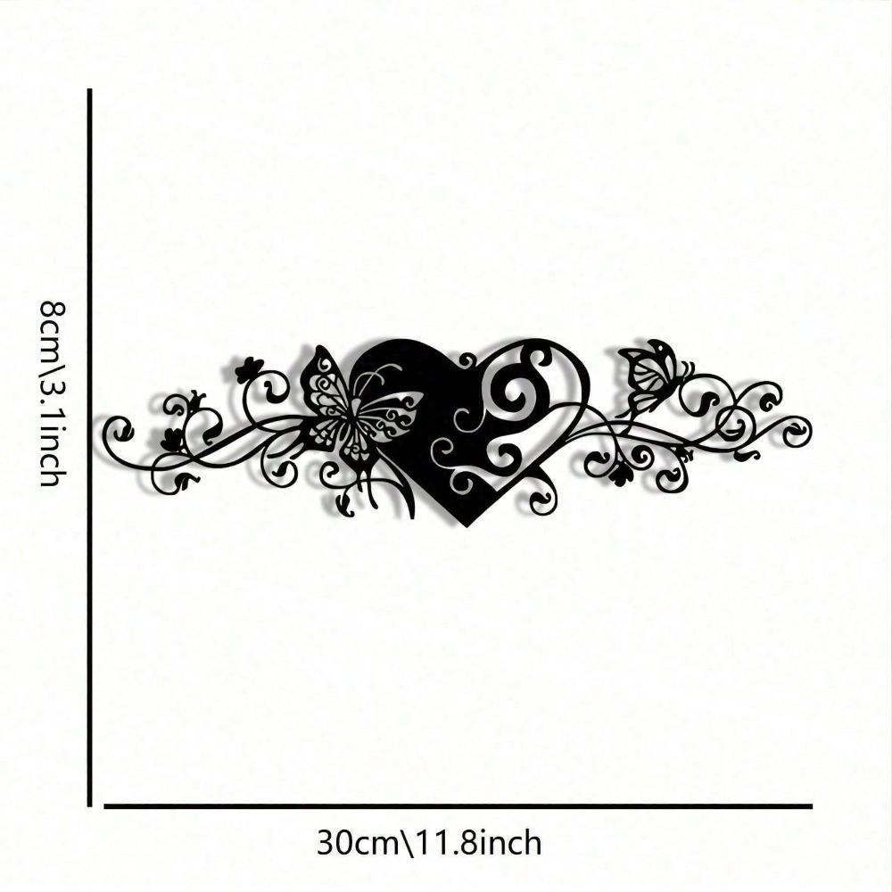2D Metal Wall Decor Heart Butterfly Flower Modern Art for Home Office Gift 30x7