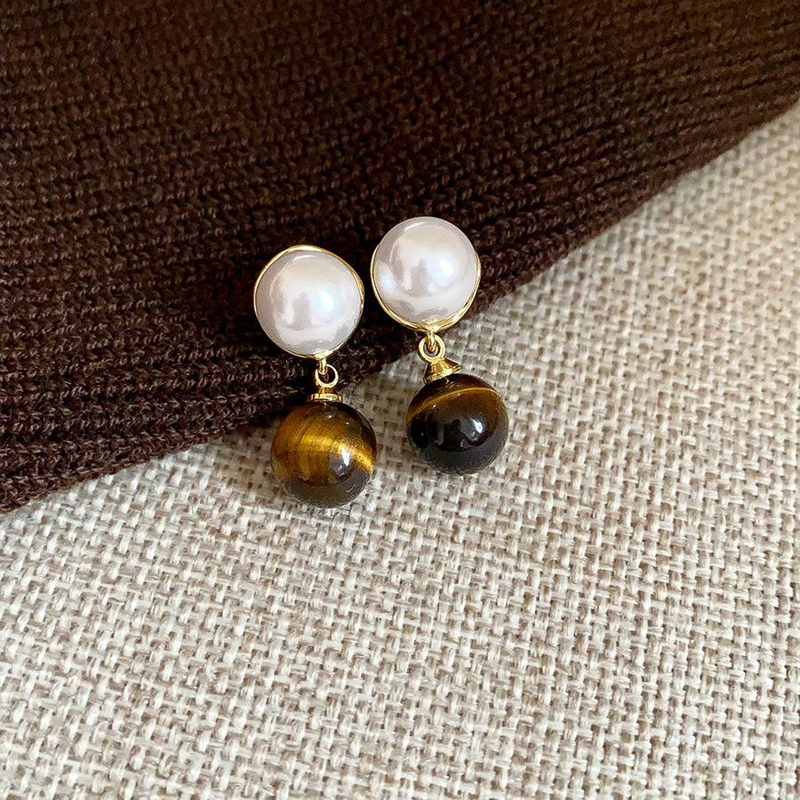 Maillard coffee color love gourd tiger's eye stone earrings earrings earrings design sense