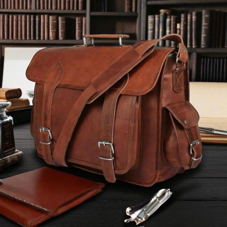 Leather Laptop Messenger Briefcase Men, Monogram Cross Body Computer Sling Satchel Bag, Groomsmen Gifts