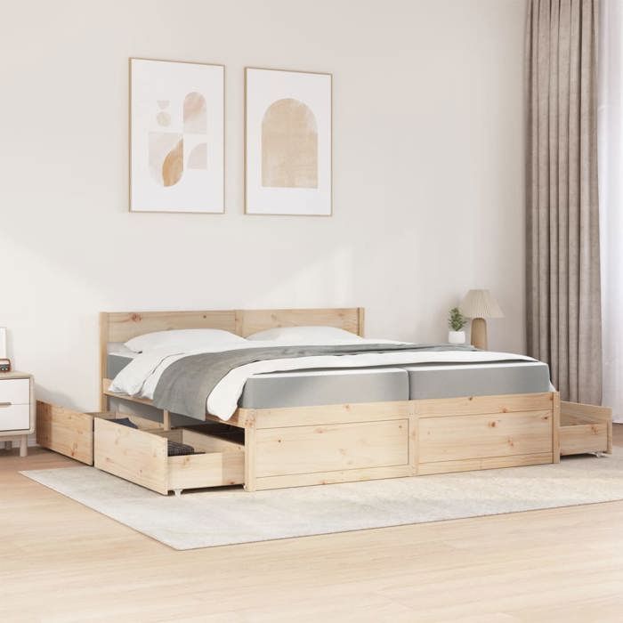Bed Frame with Mattress - Maison Exclusive - 200x200 Cm - Solid Wood - Storage Drawers