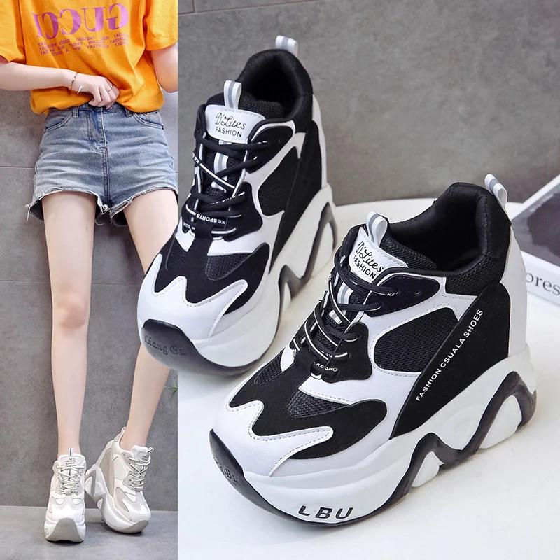 Fashion High-Quality Trainers Sneakers Women High Platform Shoes New Breathable Women Height Increasing Shoes 12.5CM Thick Sole Woman