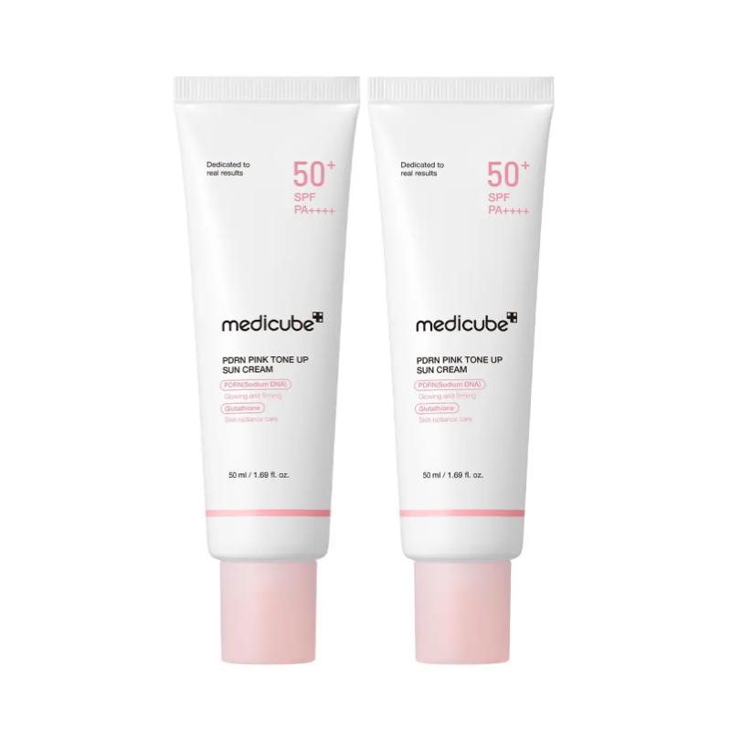 Medicube PDRN Pink Toning Sunscreen | SPF50+ PA++++ | Salmon PDRN Skin Repair & Elasticity | Instant Glow & Brightening | 50ml x 2 Double Set
