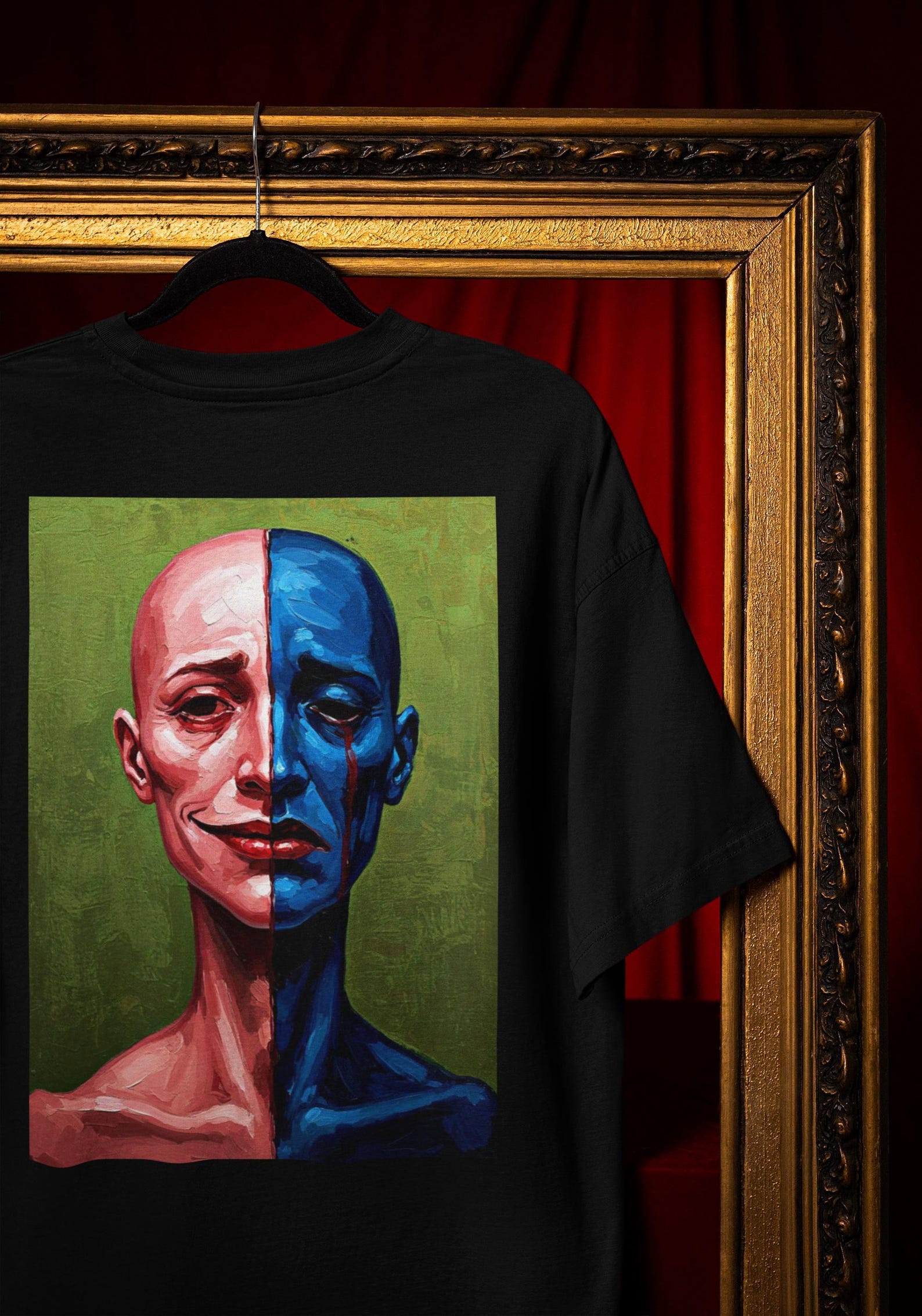 Surreal Dual Face T-Shirt: Expressionist Split Portrait Design Comfort Colors® 2XL