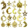 Handmade Antique Gold Sun, Moon & Star Charms for DIY Jewelry – Bracelets, Necklaces, Earrings (Set of 5 Colors)