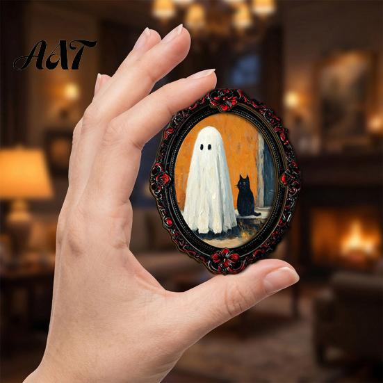 Dark Aesthetic Metal Cabinet Magnets Halloween Wooden Refrigerator Magnets, Vintage Gothic Oval Frame Fridge with Witch Indoor Theme Decorations Ghost