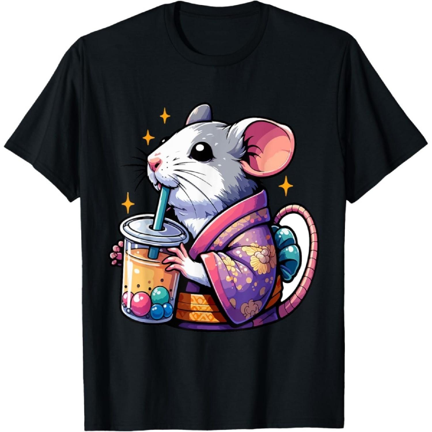 Rat Mouse Bubble Boba Tea Anime Cute Kawaii T-Shirt S